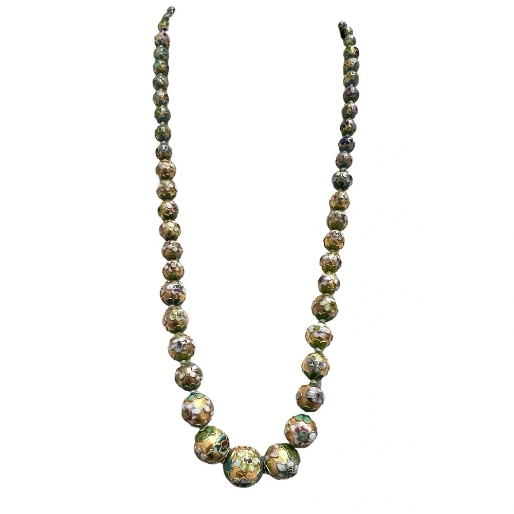 VINTAGE GRADUATED CLOISONNÉ BEAD NECKLACE 30.5
